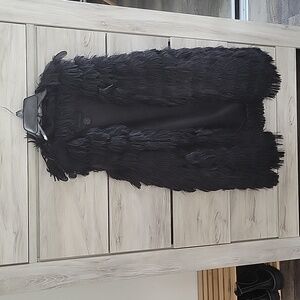 Steve Madden Black Faux Fur Vest - Shaggy Tiered Boho Glam - XS/S